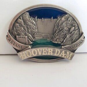 Vintage Pewter Hoover Dam Belt Buckle (1996), Siskiyou Buckle Co., Made in USA